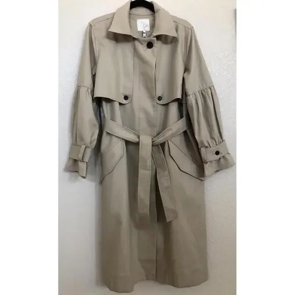 New Joie Alwena Trench Coat In KHAKI Size L Retail $398 - Picture 4 of 10